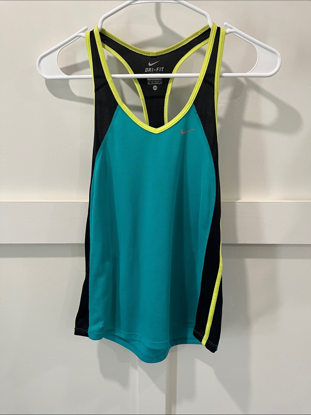 Nike Teal Racerback Tank with Black Panels and Neon Yellow Trim